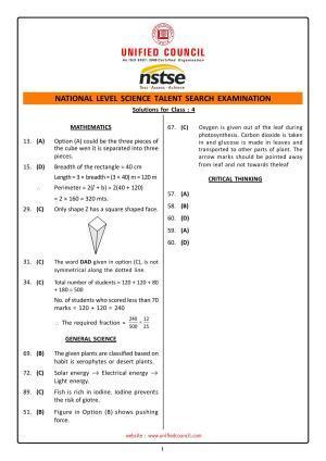 2023 Class 4 NSTSE Key & Solutions