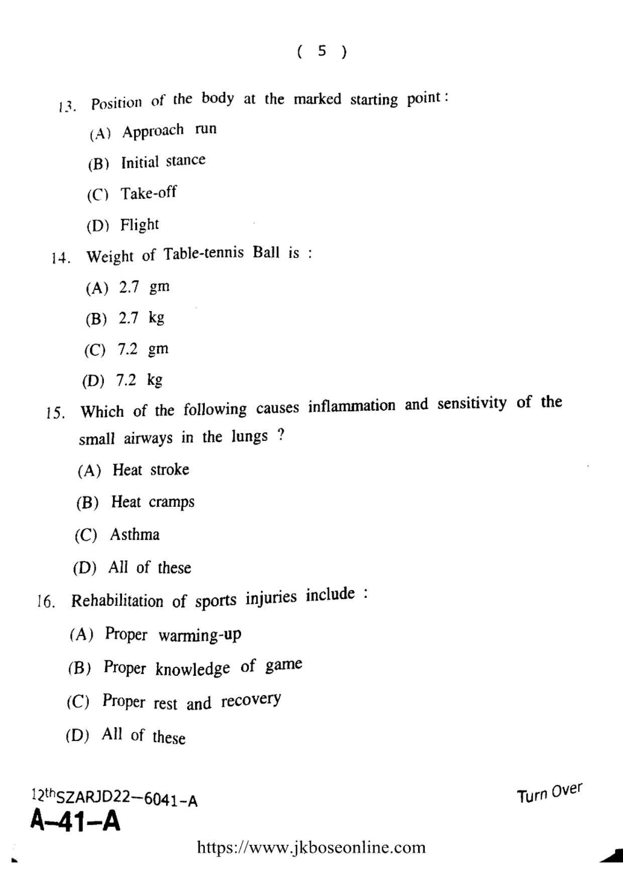JKBOSE Class 12 Physical-Education 6041-A Question Papers 2022 - Page 5