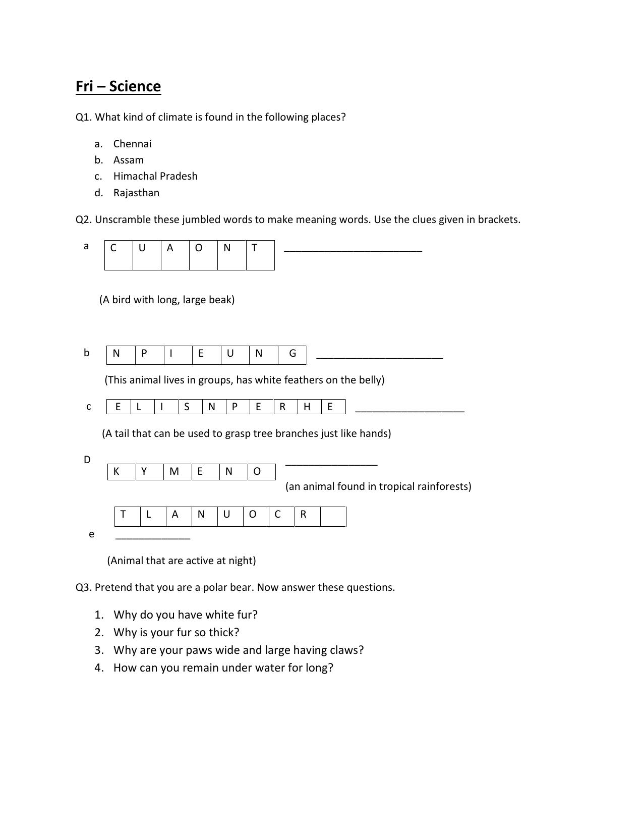 CBSE Worksheets for Class 7 Science Assignment 15 - Page 1