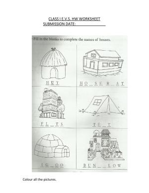 Worksheet for Class 1 EVS Names of Houses Assignment