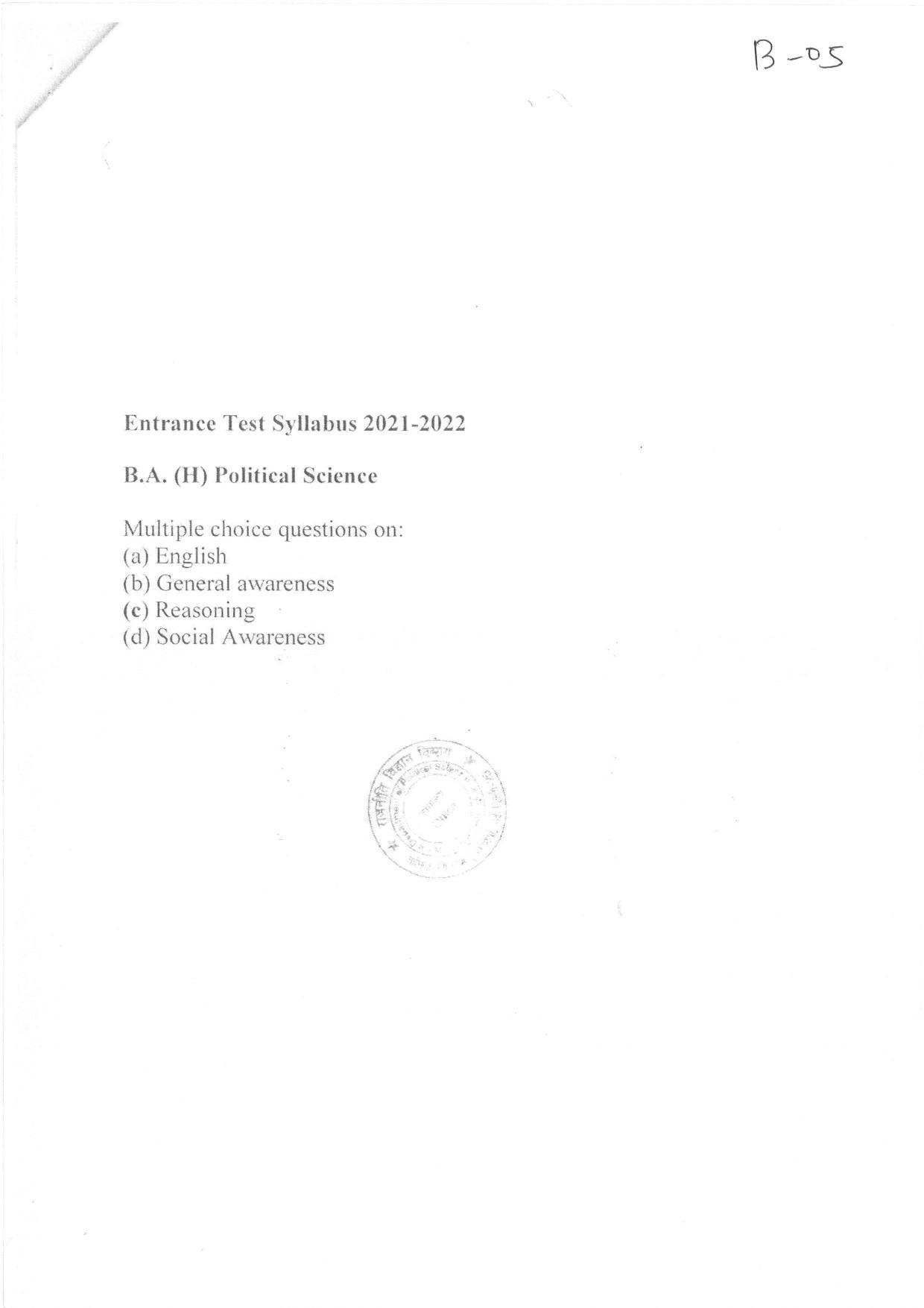 JMI Entrance Exam B05-B.A. (Hons) Political Science | B.A. Bachelor of Arts Syllabus - Page 1