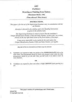 ISC Class 12 Arts Paper 2 (Drawing / Painting from Nature) 2024 Question Paper