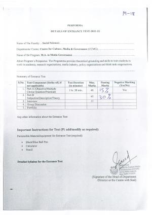 JMI Entrance Exam M18-M.A.(Media Governance) Syllabus