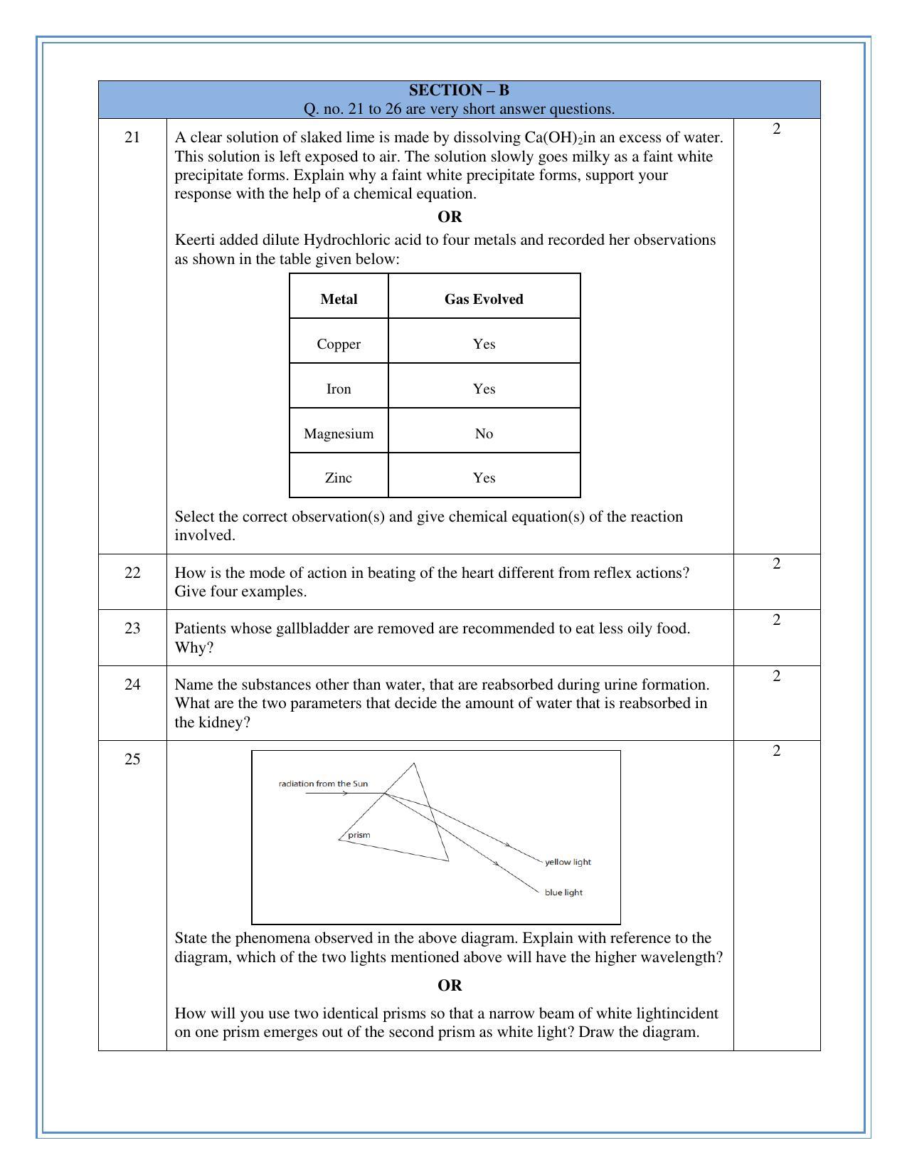 Cbse class 10 science sample question paper 2023 indcareer docs