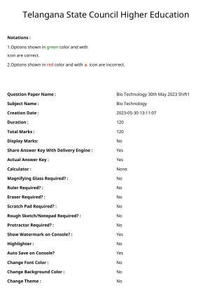 TS PGECET 2023: BT - BIO-TECHNOLOGY Question Papers