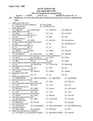 Hemchand North Gujarat University Sample Paper July-Sept 2021:  B.S.W. Semester-III  313 Social Work Group Work Paper Code - 3683