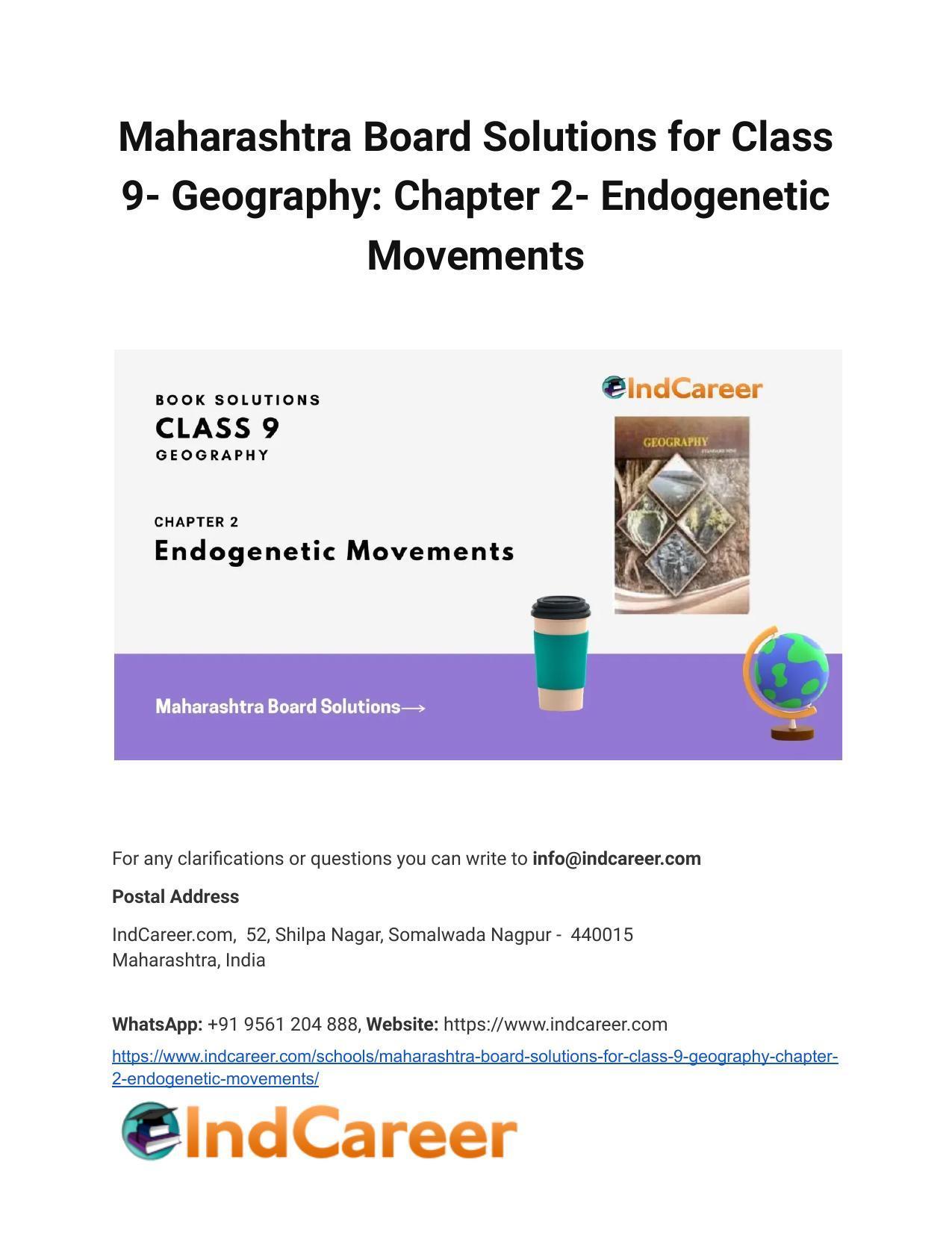 Maharashtra Board Solutions for Class 9- Geography: Chapter 2- Endogenetic Movements - Page 1