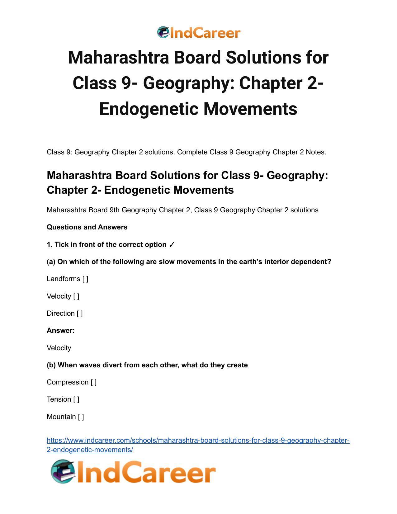Maharashtra Board Solutions for Class 9- Geography: Chapter 2- Endogenetic Movements - Page 2