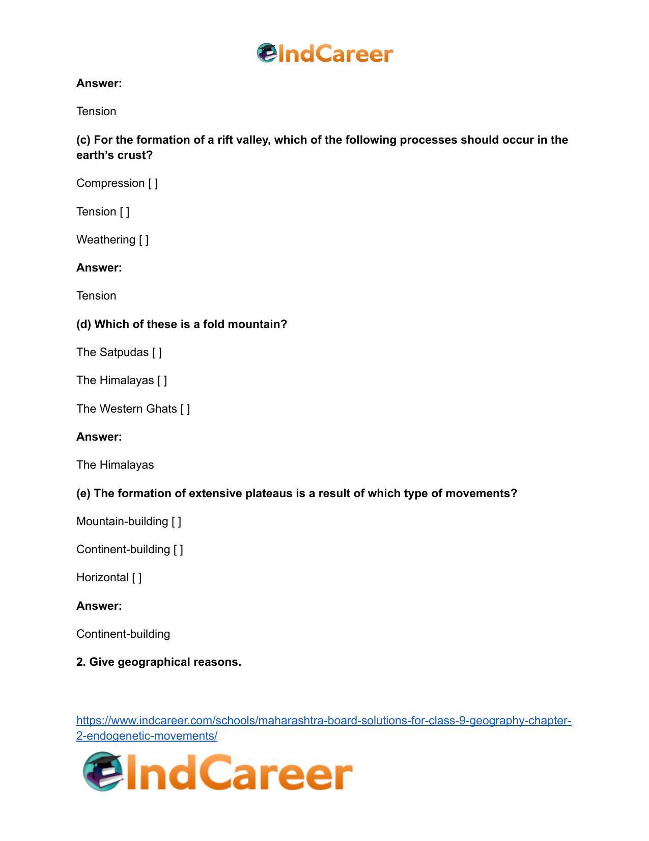 Maharashtra Board Solutions for Class 9- Geography: Chapter 2- Endogenetic Movements - Page 3