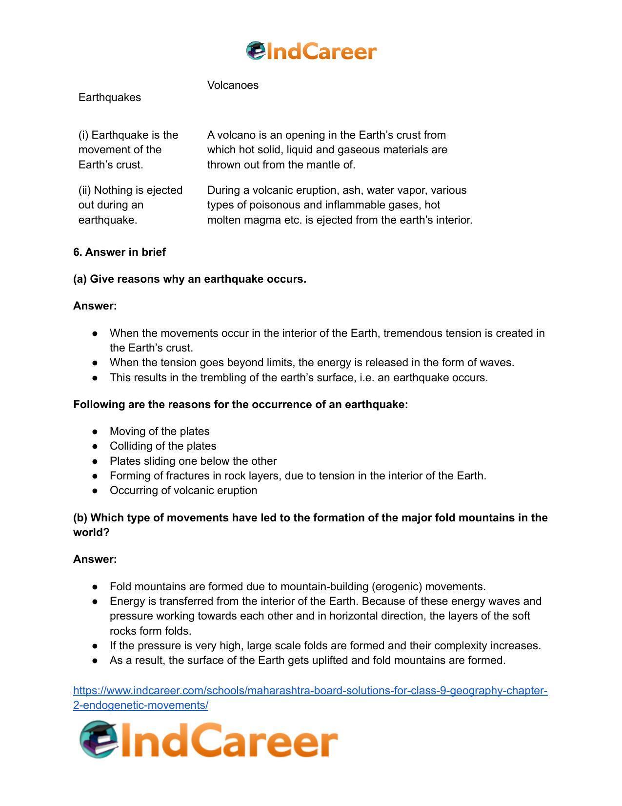 Maharashtra Board Solutions for Class 9- Geography: Chapter 2- Endogenetic Movements - Page 8