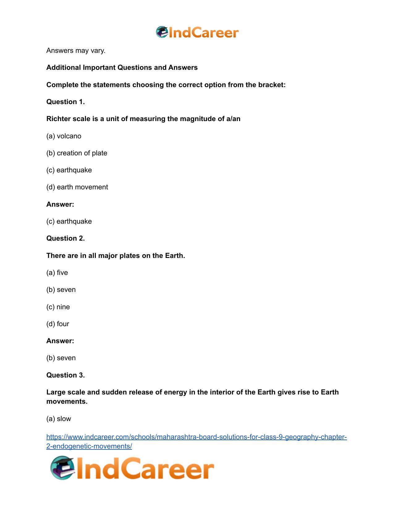 Maharashtra Board Solutions for Class 9- Geography: Chapter 2- Endogenetic Movements - Page 15