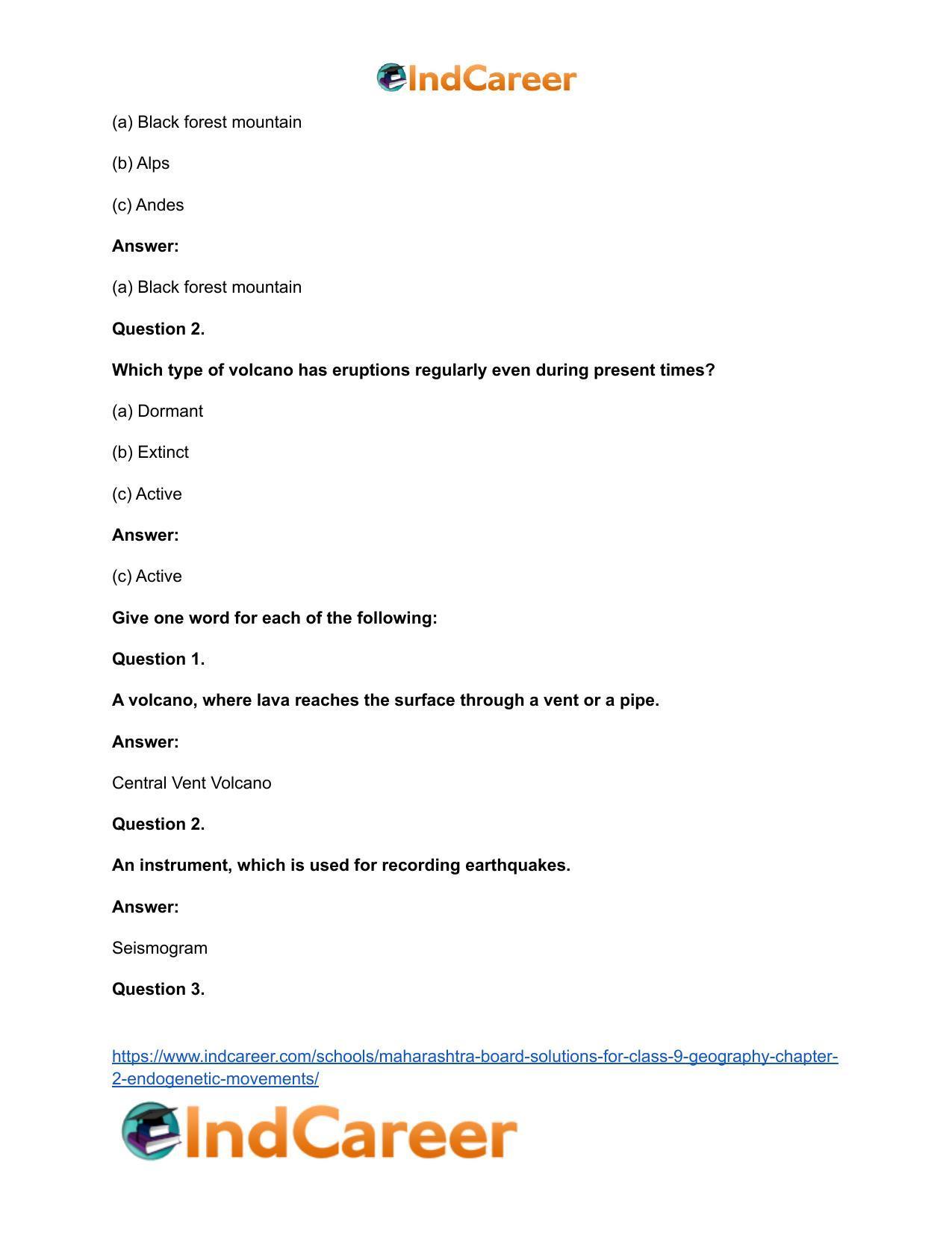 Maharashtra Board Solutions for Class 9- Geography: Chapter 2- Endogenetic Movements - Page 20