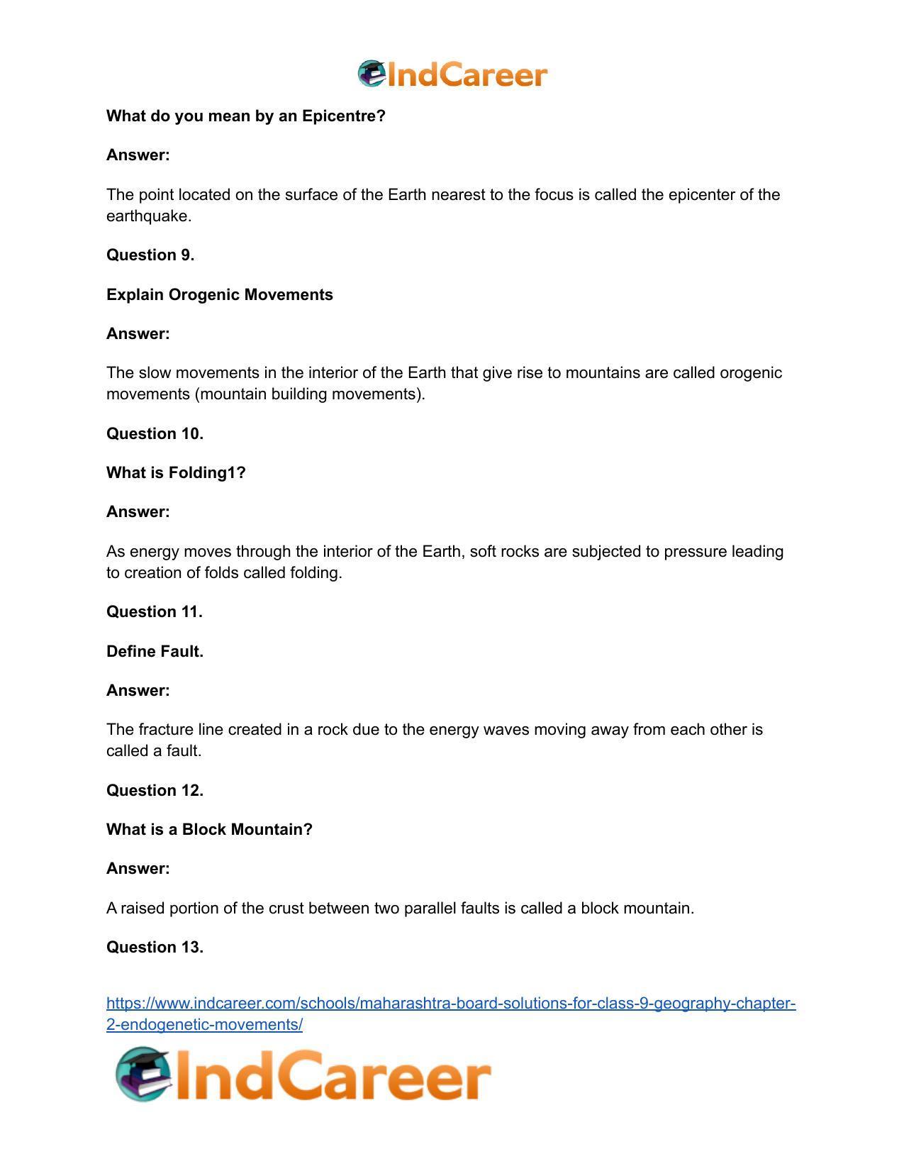 Maharashtra Board Solutions for Class 9- Geography: Chapter 2- Endogenetic Movements - Page 23
