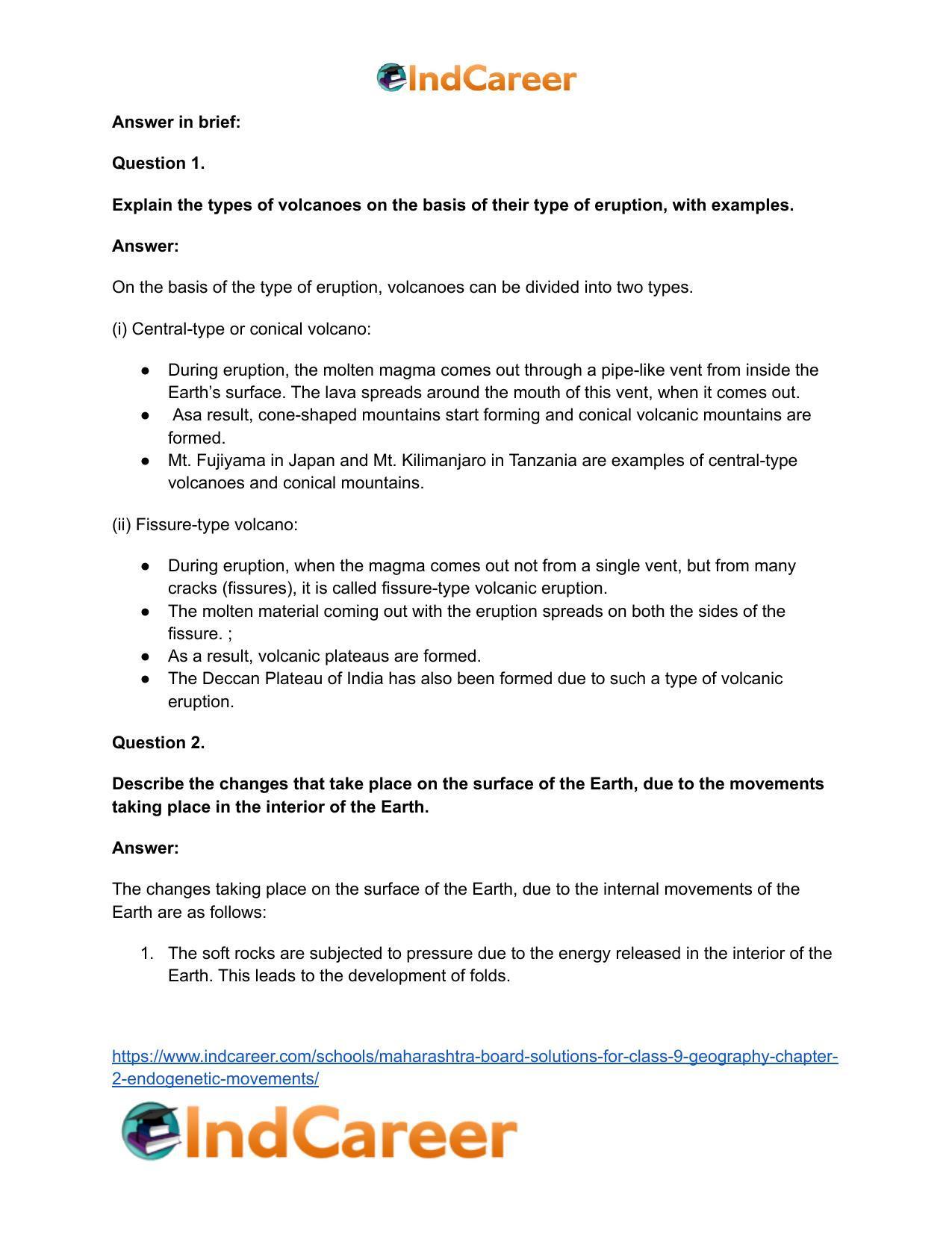 Maharashtra Board Solutions for Class 9- Geography: Chapter 2- Endogenetic Movements - Page 29