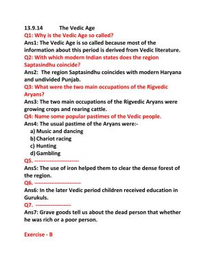 CBSE Worksheets for Class 6 Social Science The Vedic Age Assignment