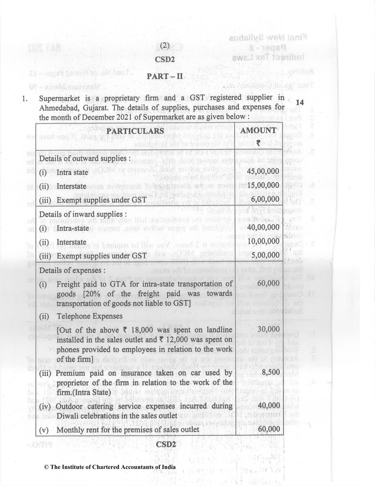 CA Final May 2022 Question Paper - Paper 8 – Indirect Tax Laws - Page 2