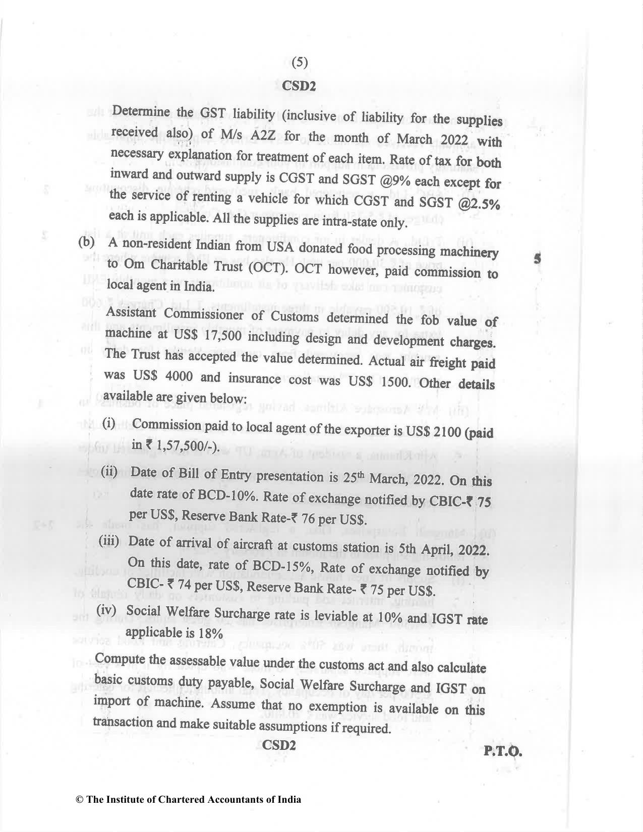 CA Final May 2022 Question Paper - Paper 8 – Indirect Tax Laws - Page 5
