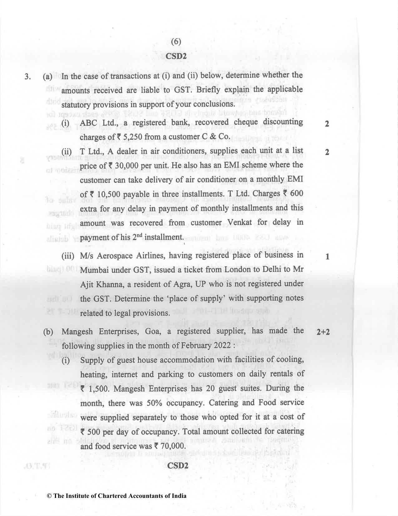 CA Final May 2022 Question Paper - Paper 8 – Indirect Tax Laws - Page 6