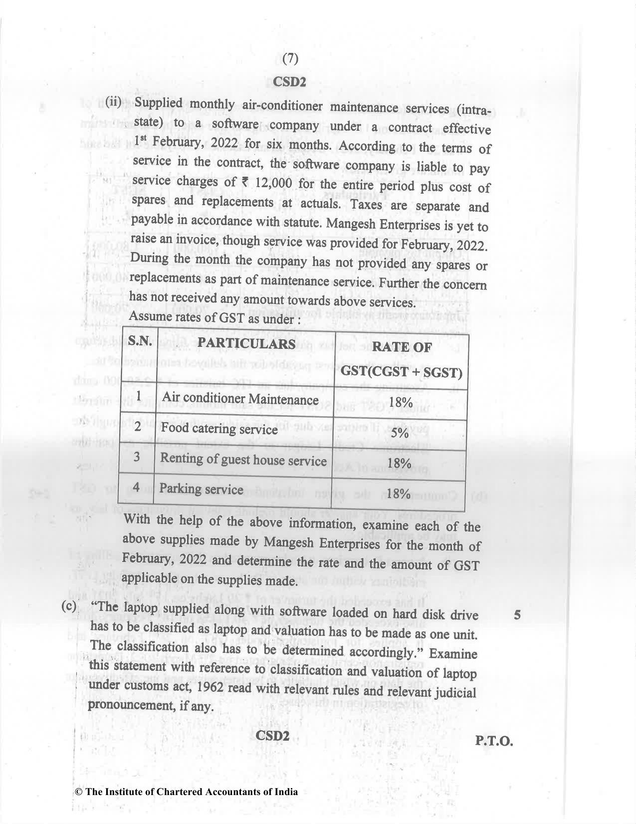 CA Final May 2022 Question Paper - Paper 8 – Indirect Tax Laws - Page 7