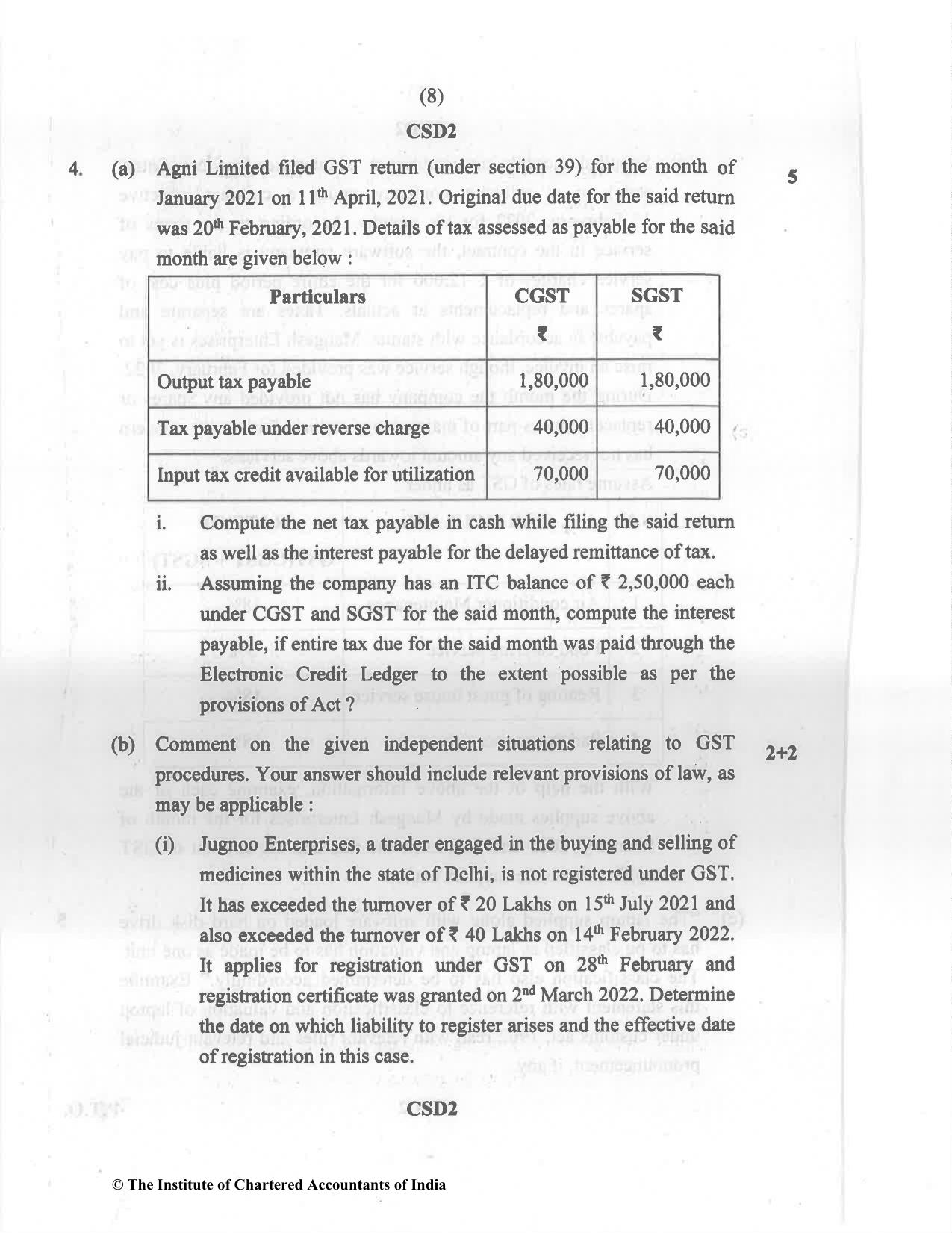 CA Final May 2022 Question Paper - Paper 8 – Indirect Tax Laws - Page 8