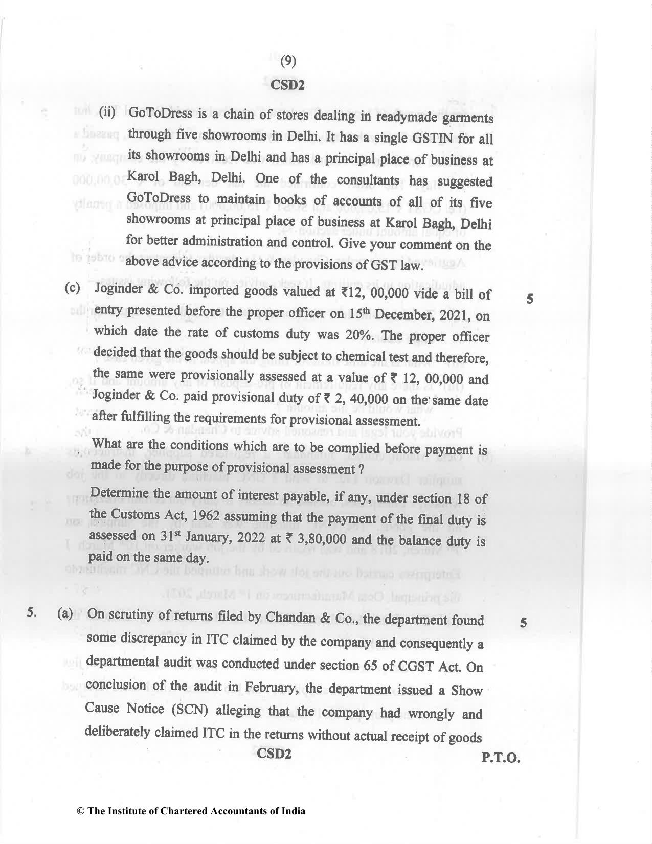 CA Final May 2022 Question Paper - Paper 8 – Indirect Tax Laws - Page 9
