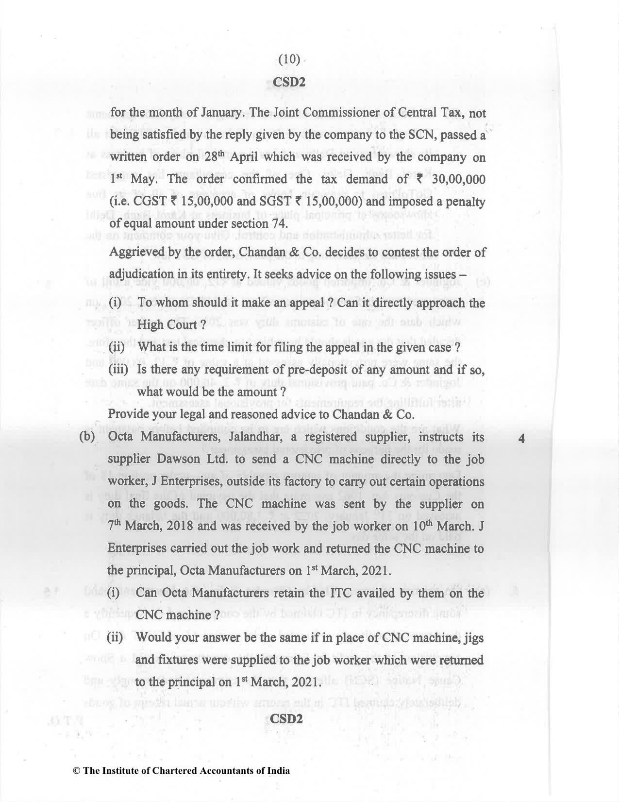 CA Final May 2022 Question Paper - Paper 8 – Indirect Tax Laws - Page 10