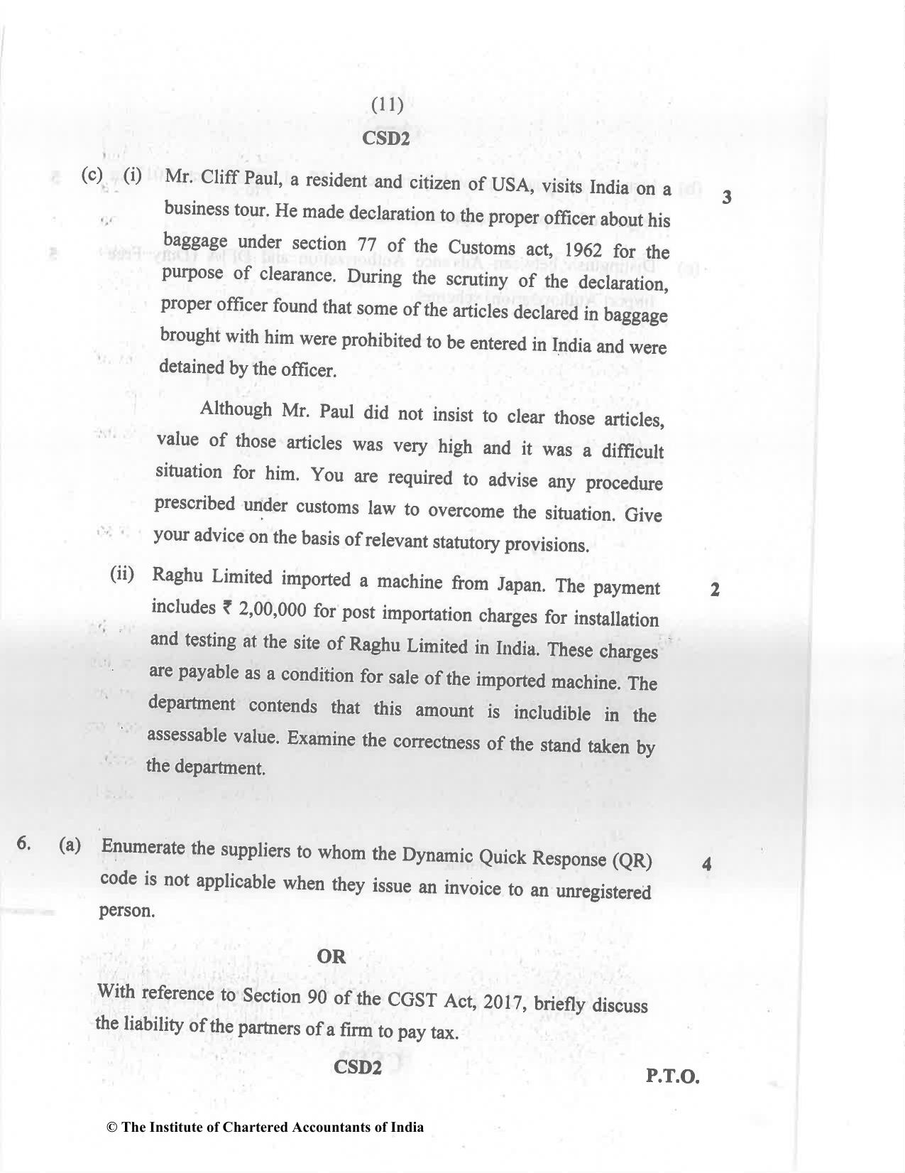 CA Final May 2022 Question Paper - Paper 8 – Indirect Tax Laws - Page 11