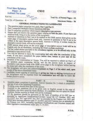 CA Final May 2022 Question Paper - Paper 8 – Indirect Tax Laws