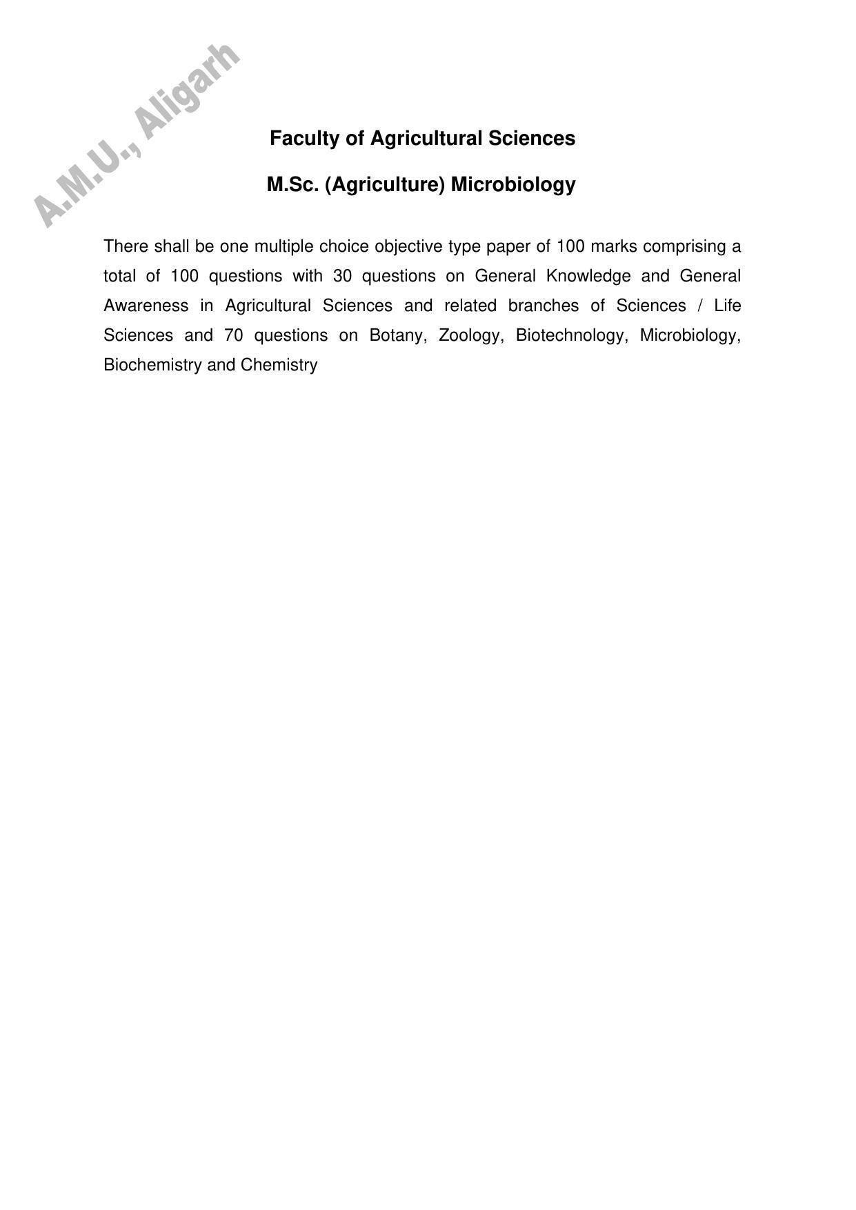 AMU Entrance Exam: AMU Entrance Exam: M.Sc. (Agriculture) Microbiology Syllabus - Page 1