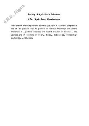 AMU Entrance Exam: AMU Entrance Exam: M.Sc. (Agriculture) Microbiology Syllabus
