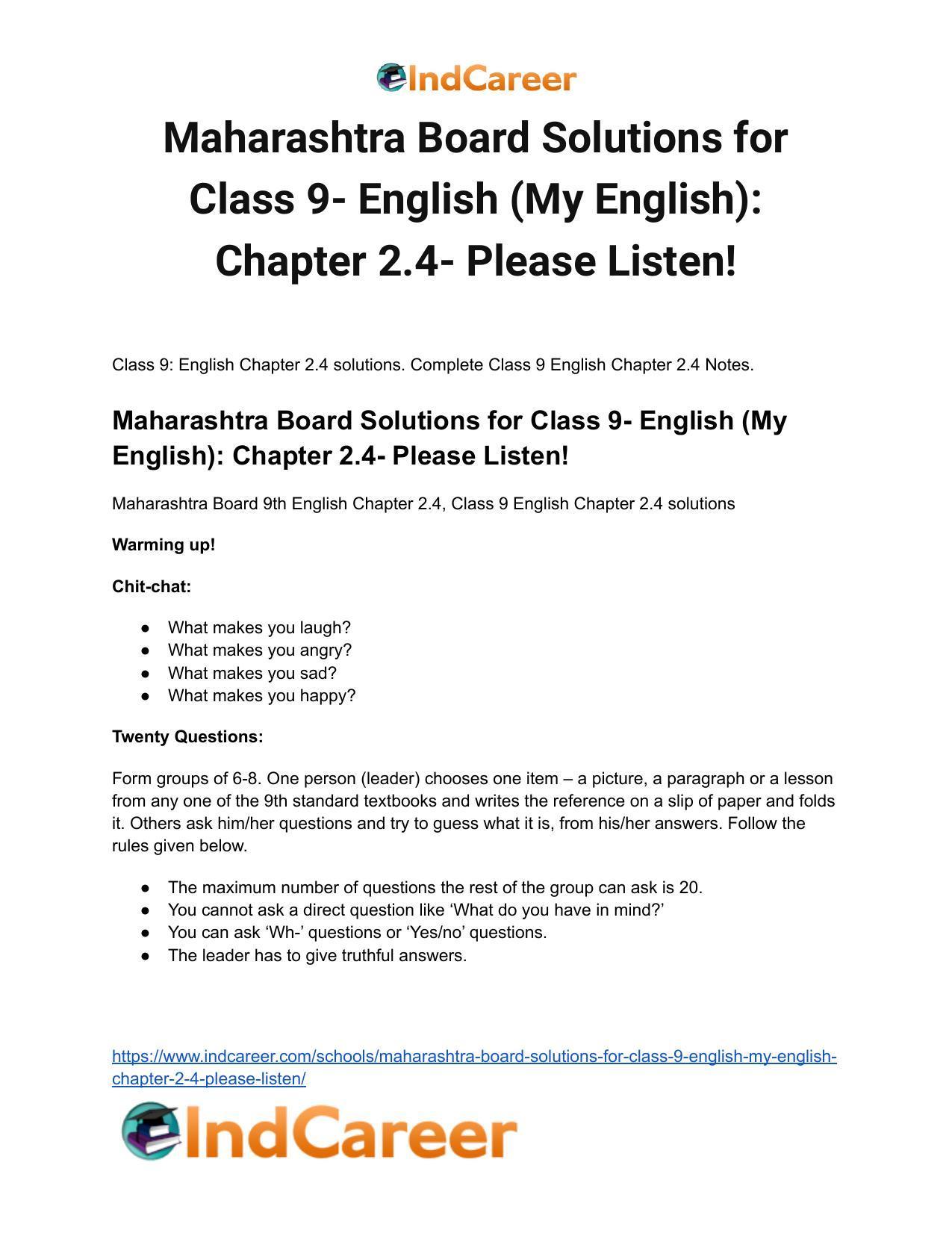 Maharashtra Board Solutions for Class 9- English (My English): Chapter 2.4- Please Listen! - Page 2