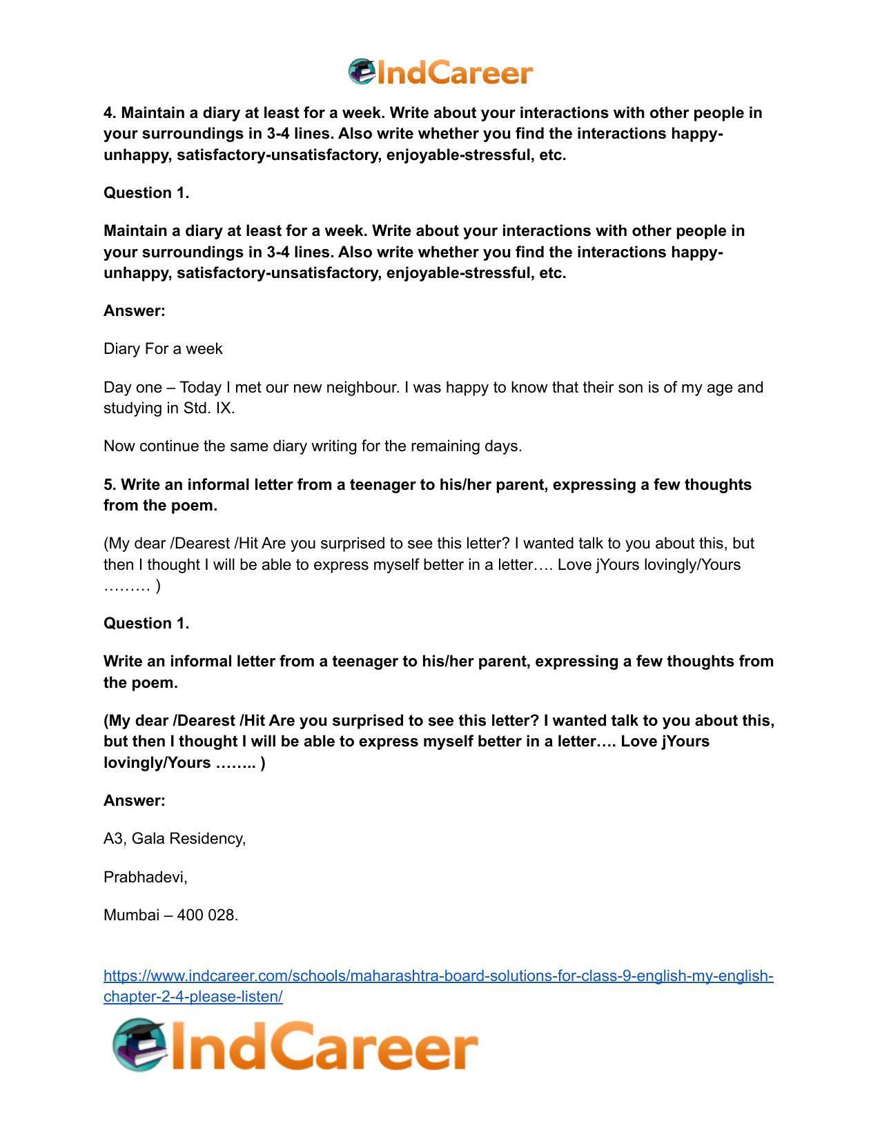 Maharashtra Board Solutions for Class 9- English (My English): Chapter 2.4- Please Listen! - Page 9