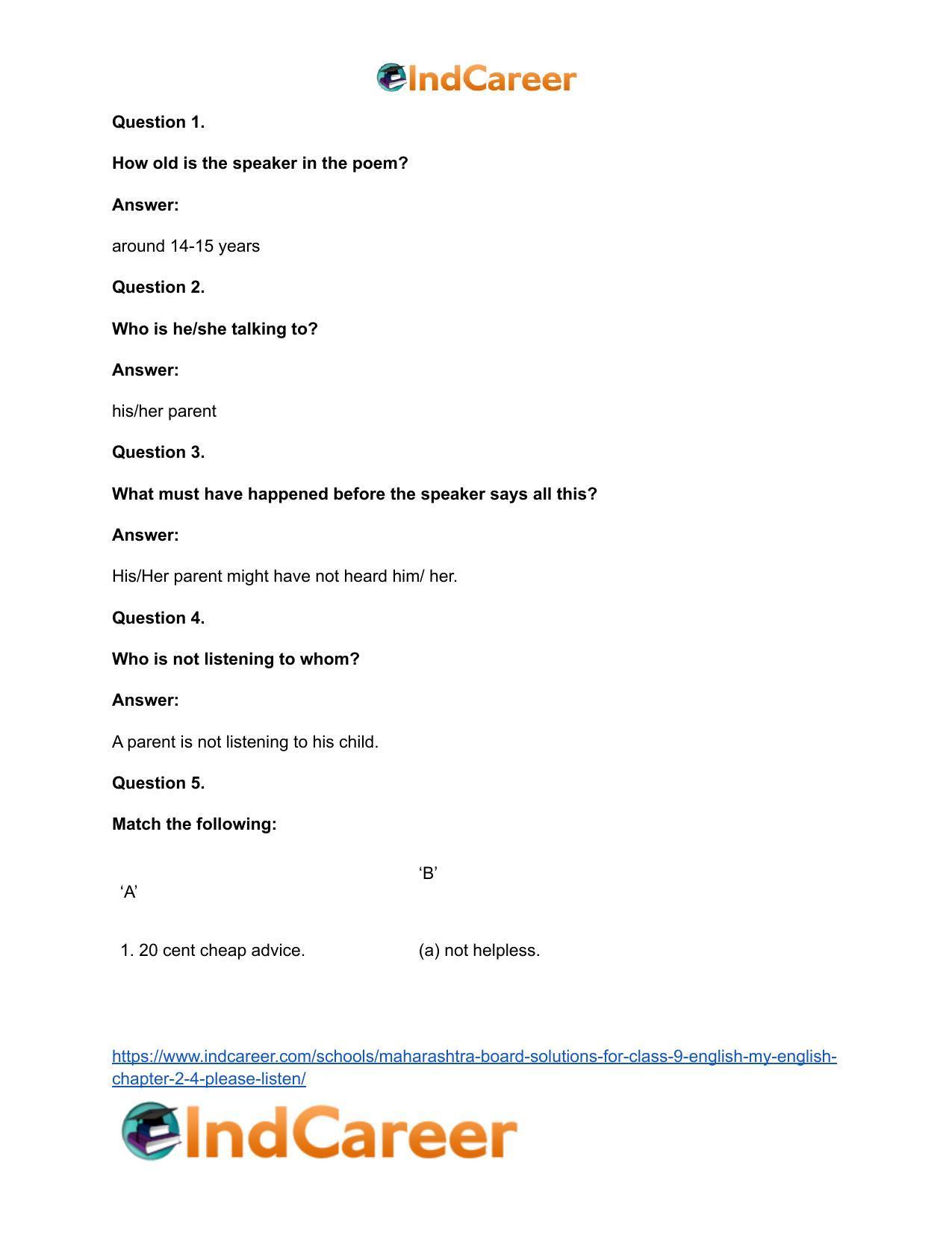 Maharashtra Board Solutions for Class 9- English (My English): Chapter 2.4- Please Listen! - Page 12