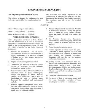 ISC Class XI & XII Engineering Science 2025 Syllabus