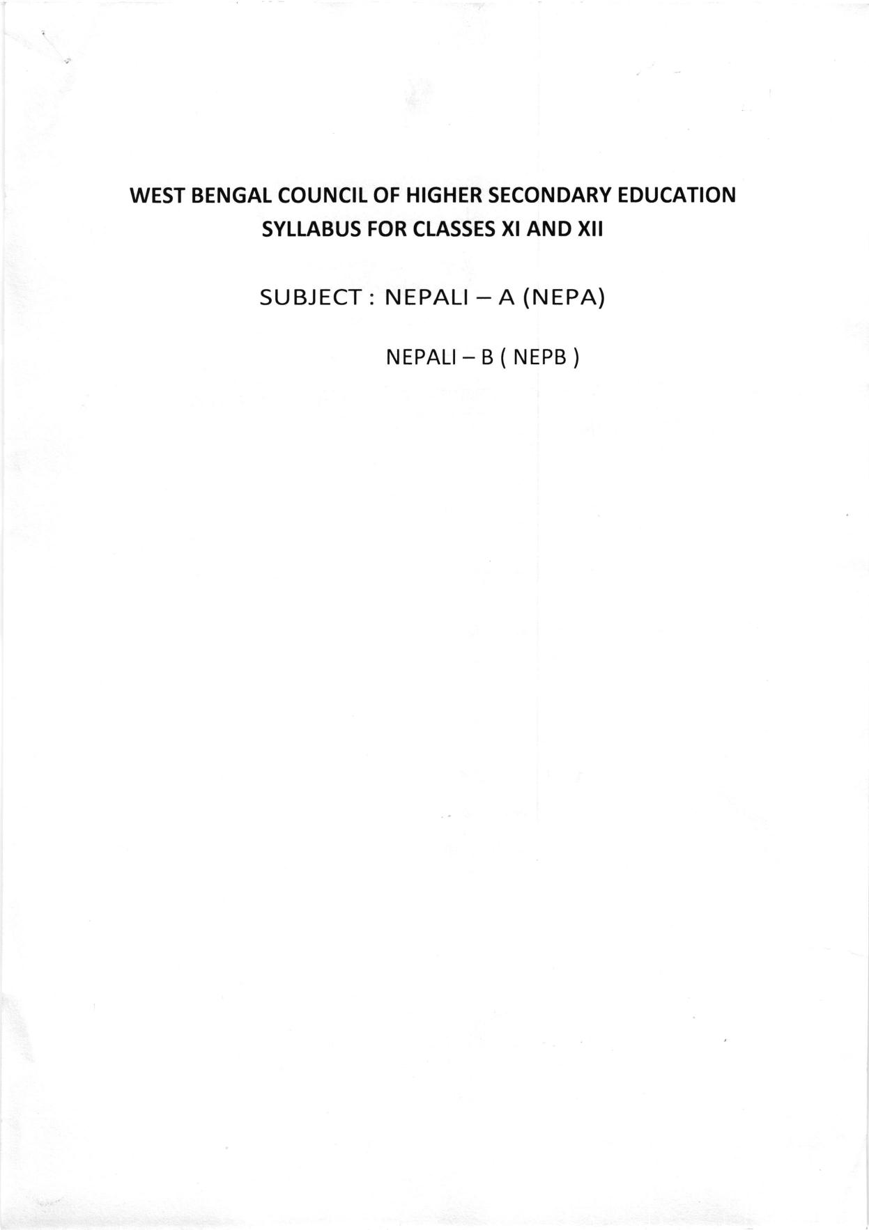 WBCHSE Class 11 & 12 Syllabus for Nepali-B (NEPB) (Language) - Page 1