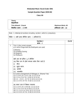 CBSE Class 12 Hindustani Music (Vocal) -Sample Paper 2019-20