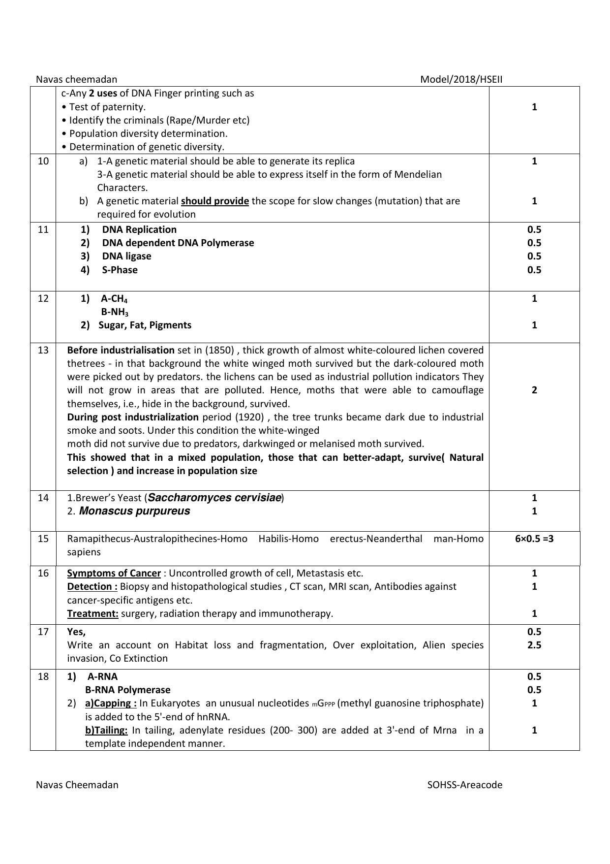 Kerala Plus Two 2018 Zoology Model Answer Key - Page 2