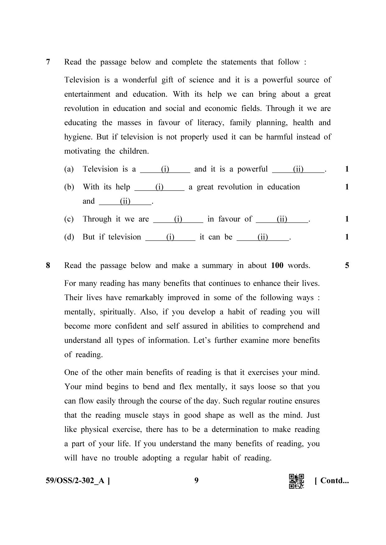 NIOS October 2019 Class 12 English (SET A) Question Paper - Page 9