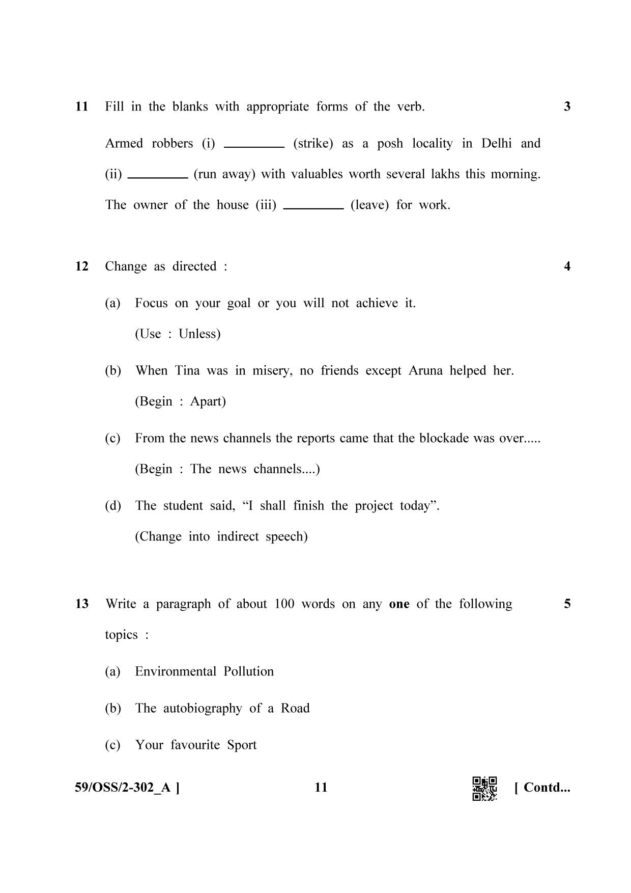 NIOS October 2019 Class 12 English (SET A) Question Paper - Page 11