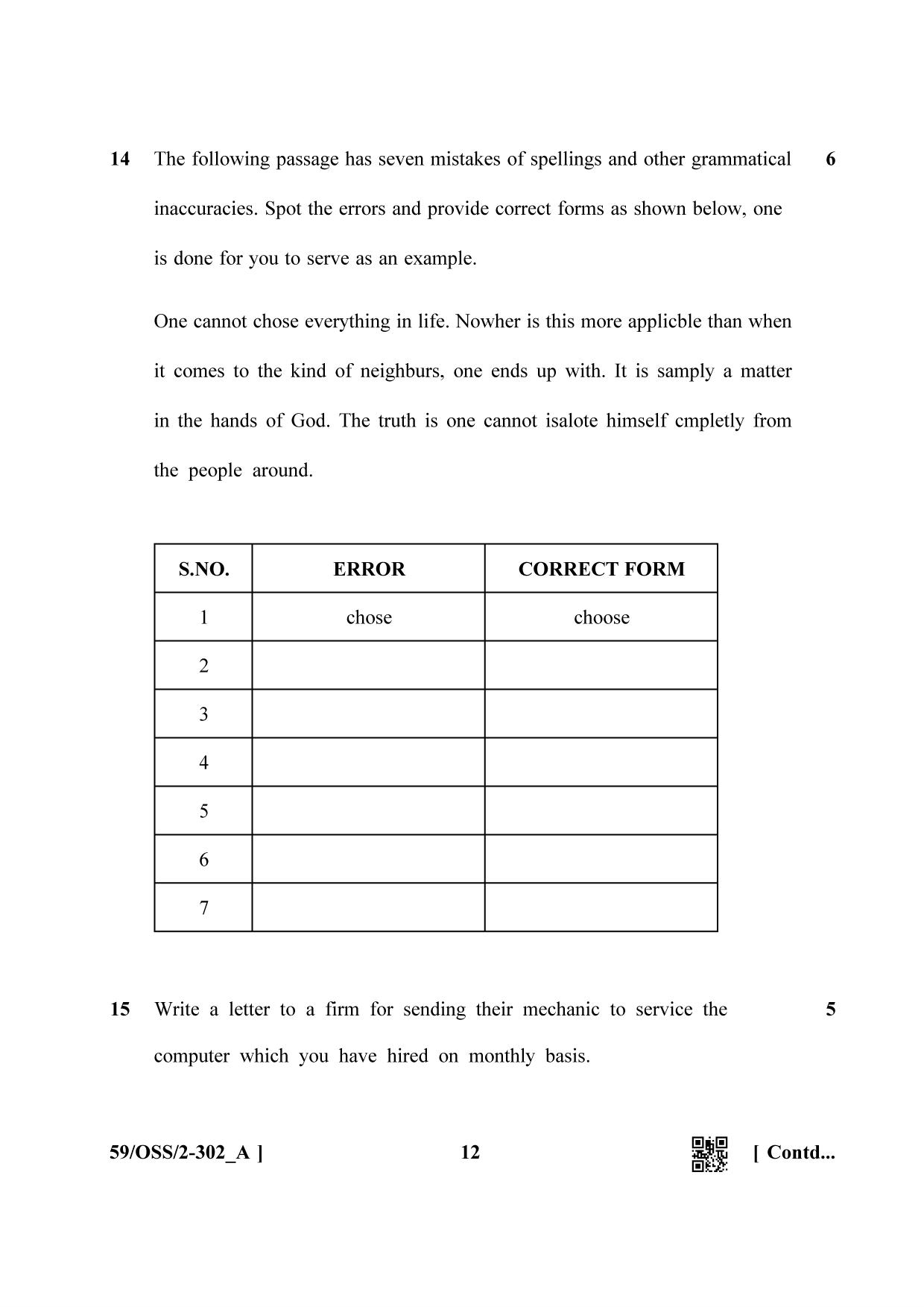 NIOS October 2019 Class 12 English (SET A) Question Paper - Page 12