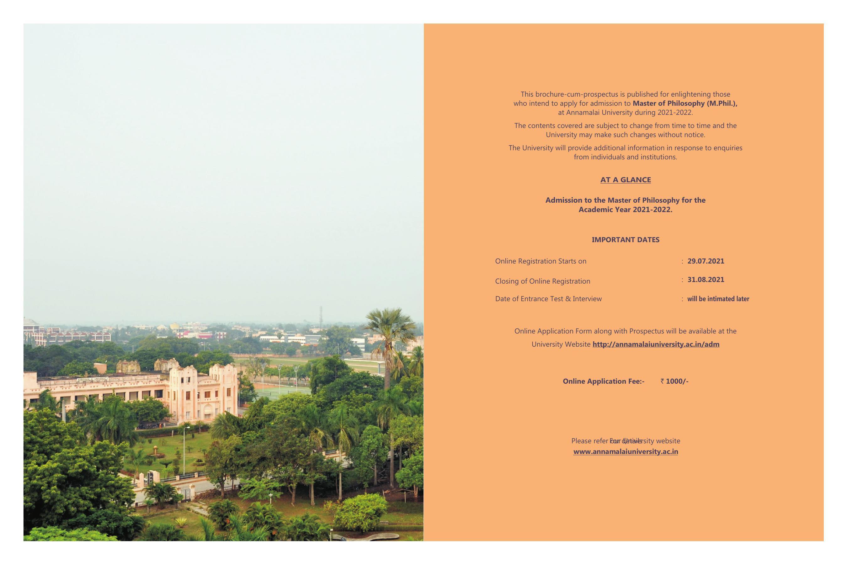 Annamalai University, Annamalai Nagar M.Phil Prospectus 2021-22 - Page 2