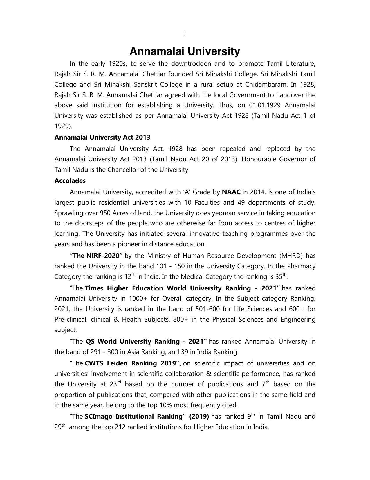 Annamalai University, Annamalai Nagar M.Phil Prospectus 2021-22 - Page 4