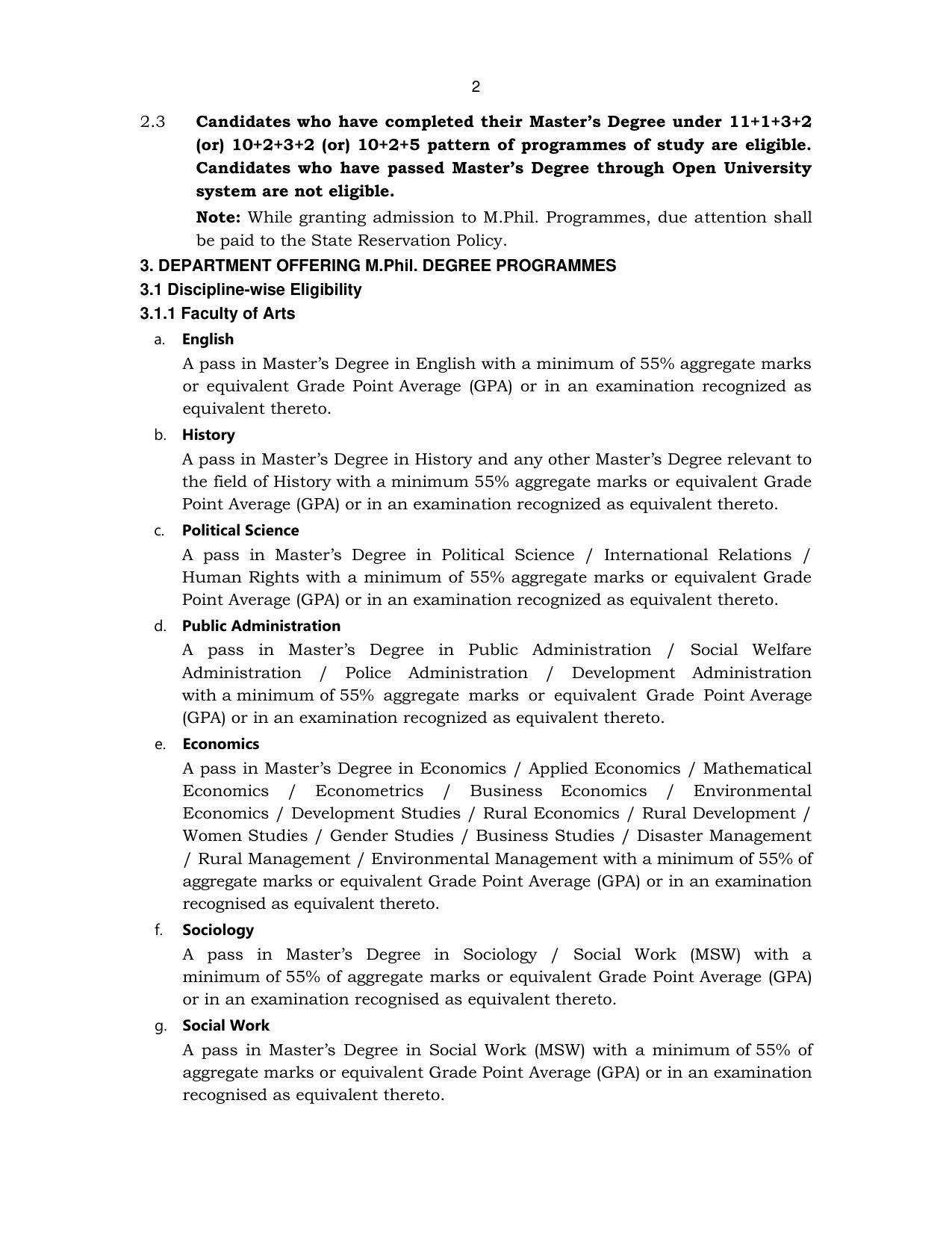 Annamalai University, Annamalai Nagar M.Phil Prospectus 2021-22 - Page 16