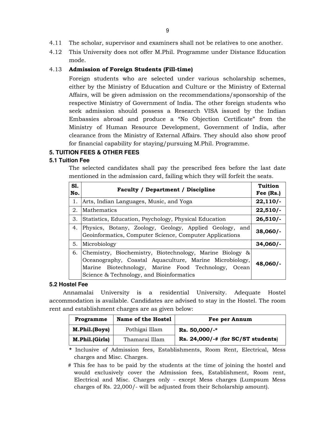 Annamalai University, Annamalai Nagar M.Phil Prospectus 2021-22 - Page 23