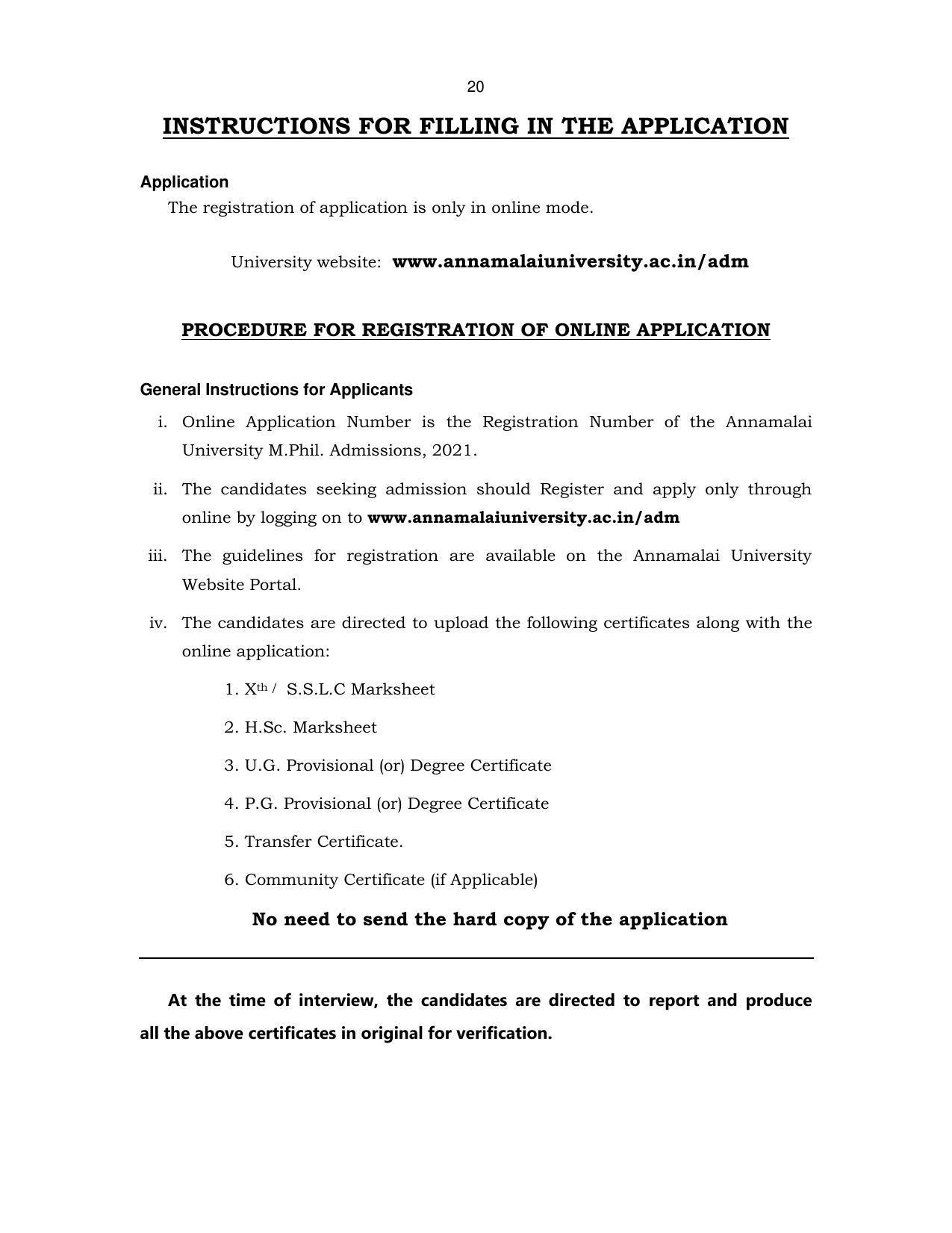 Annamalai University, Annamalai Nagar M.Phil Prospectus 2021-22 - Page 34