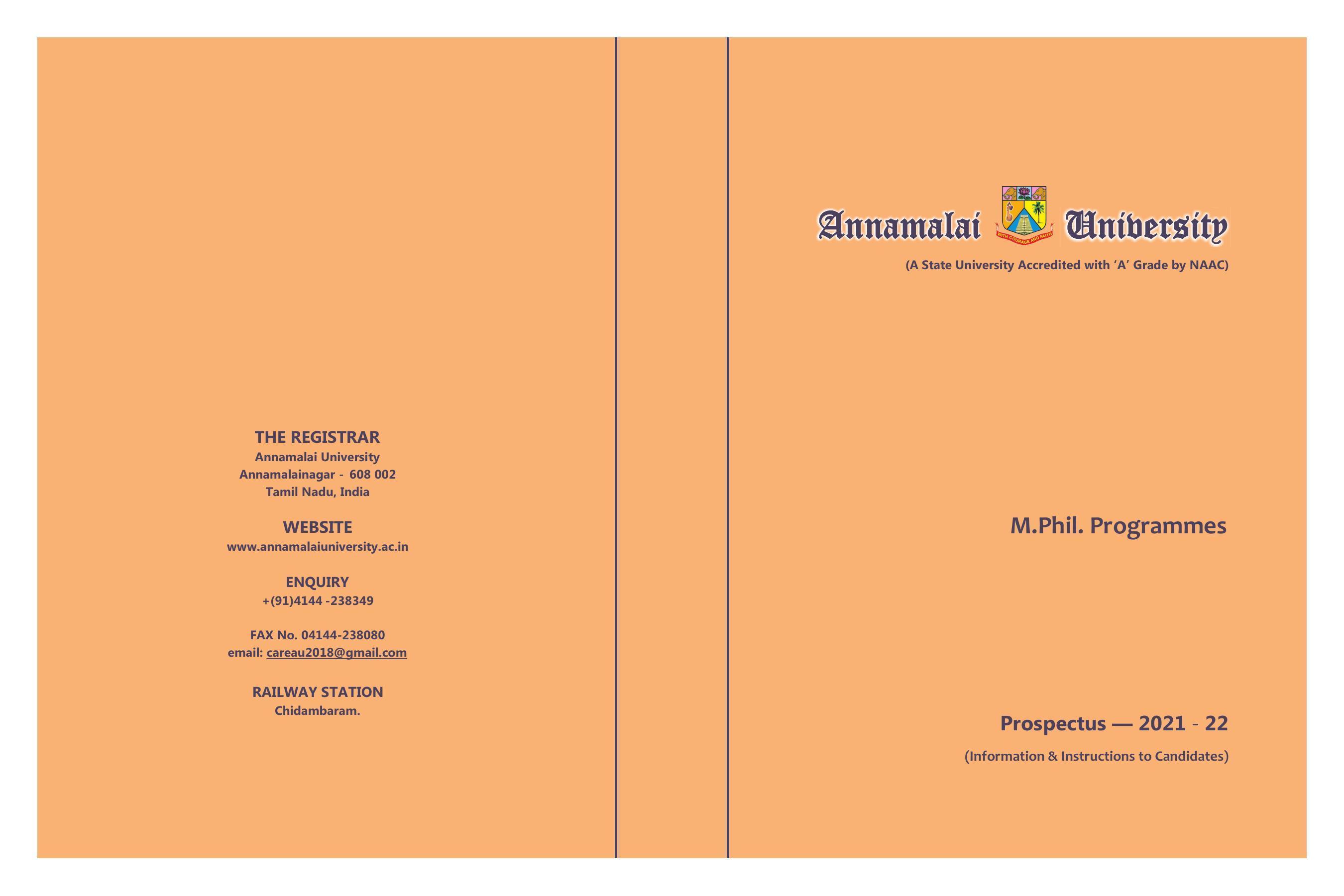 Annamalai University, Annamalai Nagar M.Phil Prospectus 2021-22 - Page 36