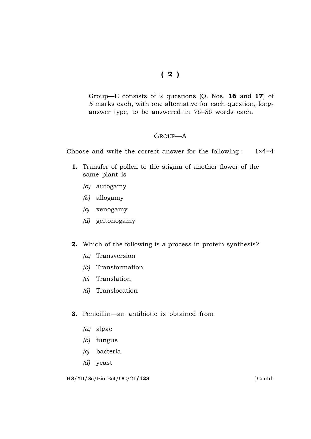 Meghalaya Board (MBOSE) Class 12 Botany (Old Course) (HS-XII-Sc-Bio-Bot-OC-21) 2021 Question Paper - Page 2
