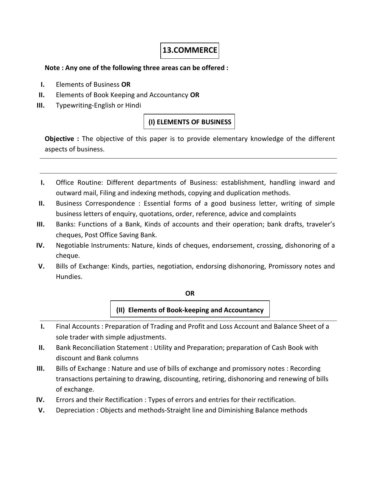 HP Board Class 10th Syllabus for Commerce - Page 1