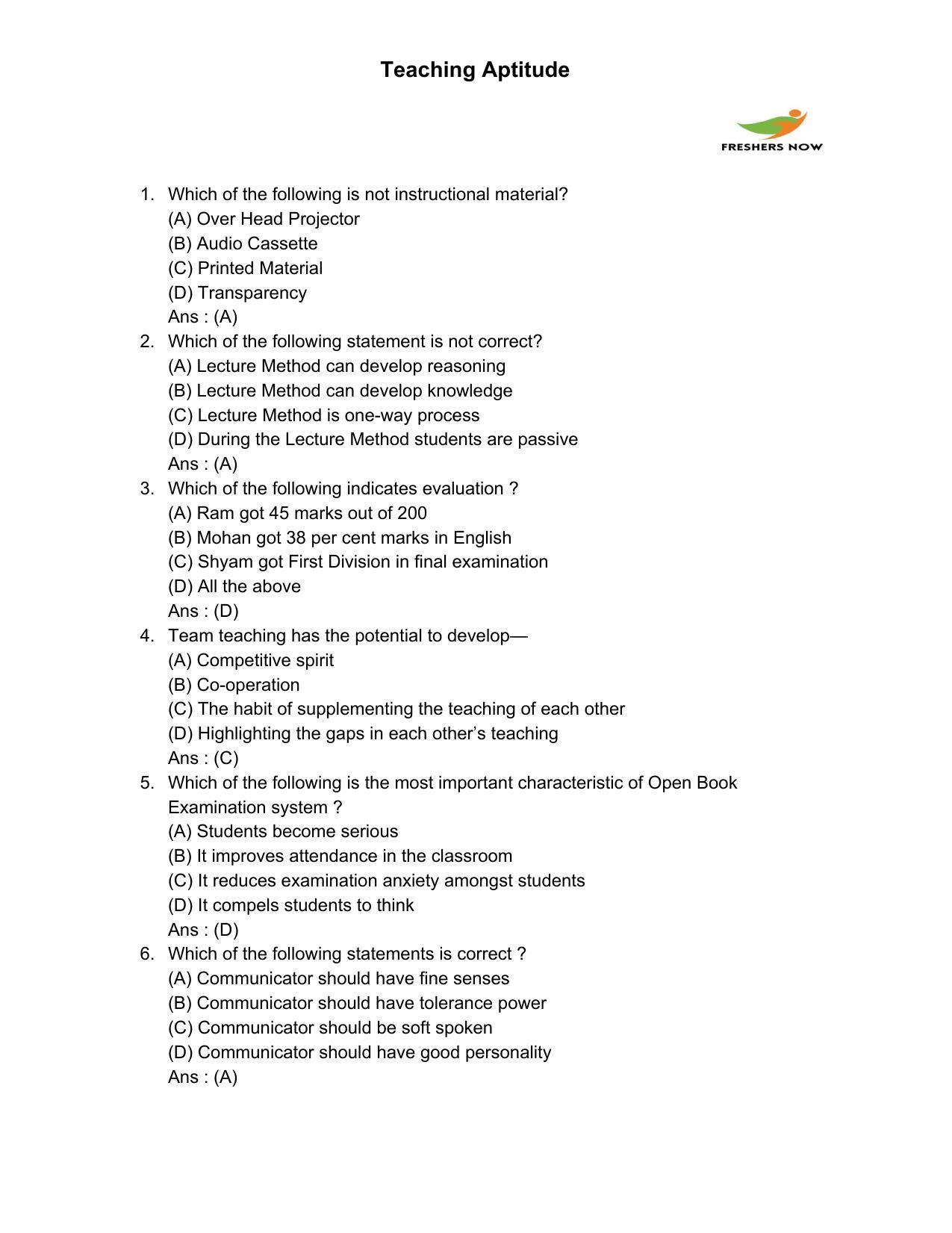 Punjab B.Ed Question Papers for Teaching Potential - Page 1
