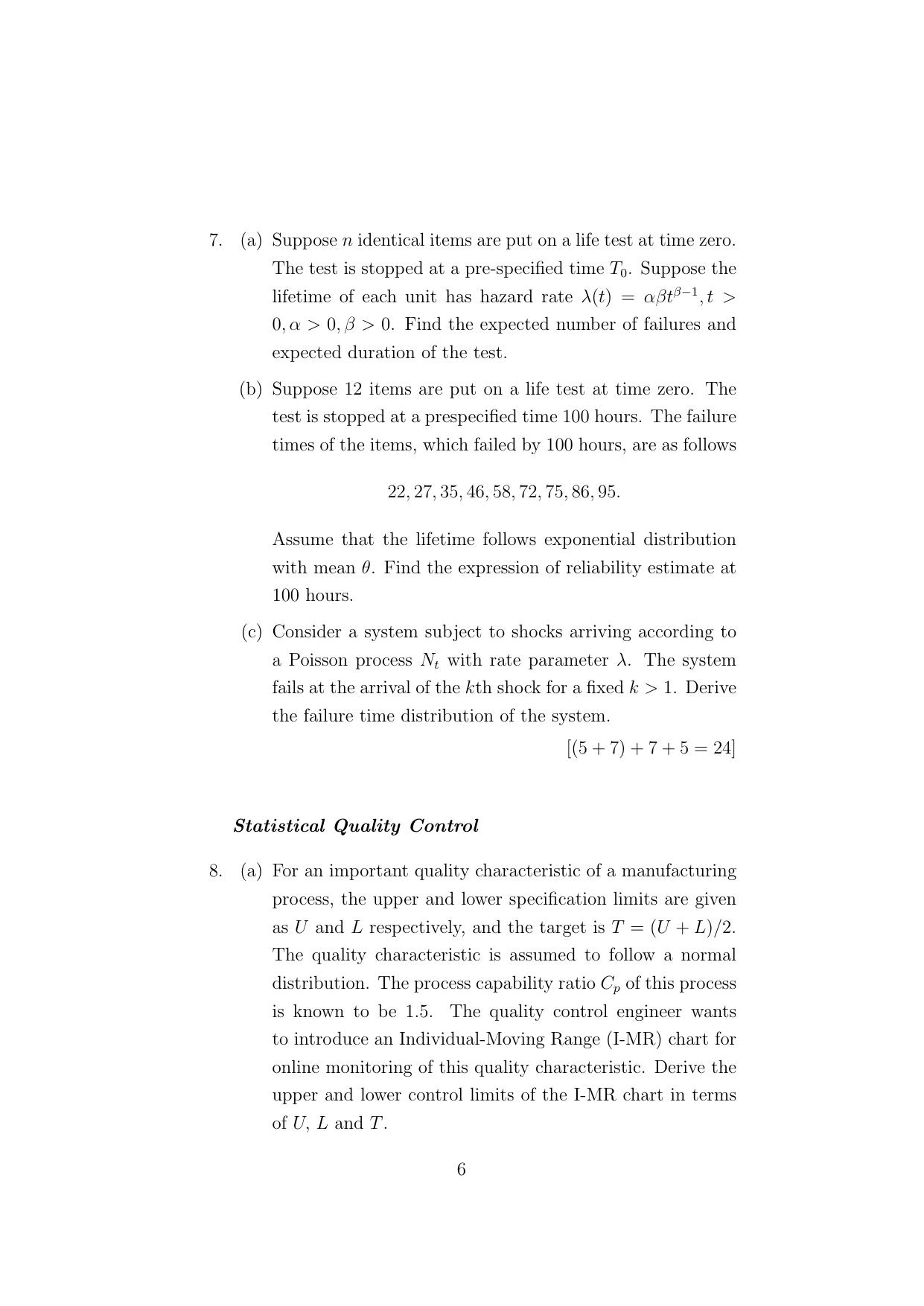 ISI Admission Test JRF in Quality, Reliability and Operations Research (QRB) 2024 Sample Paper - Page 6